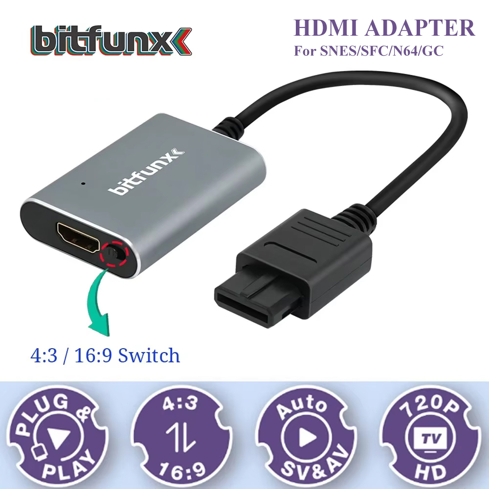 Retro Gaming Os - Адаптер Bitfunx 720P Svideo/AV-HDMI, HD-конвертер видео