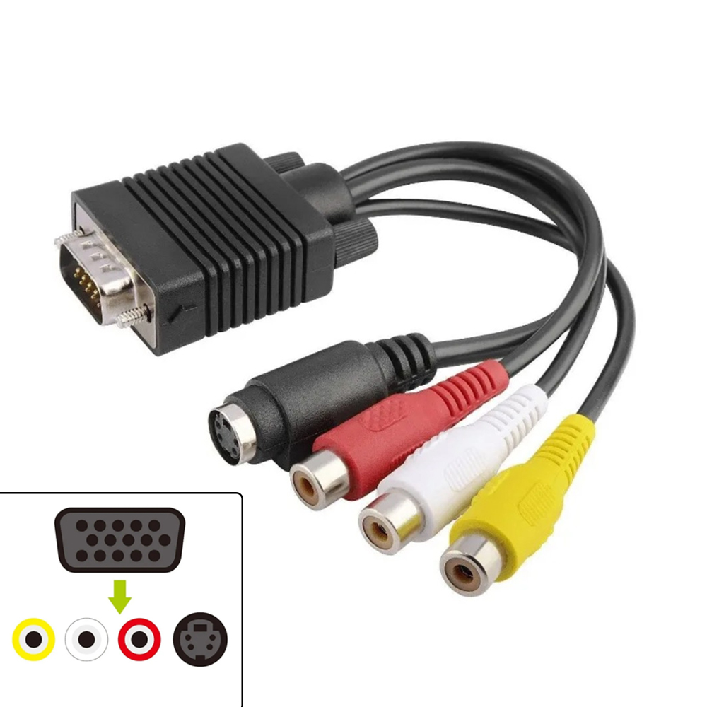 Composite Rca Cable - Кабель-адаптер VGA-S-Video 3 RCA Composite AV,